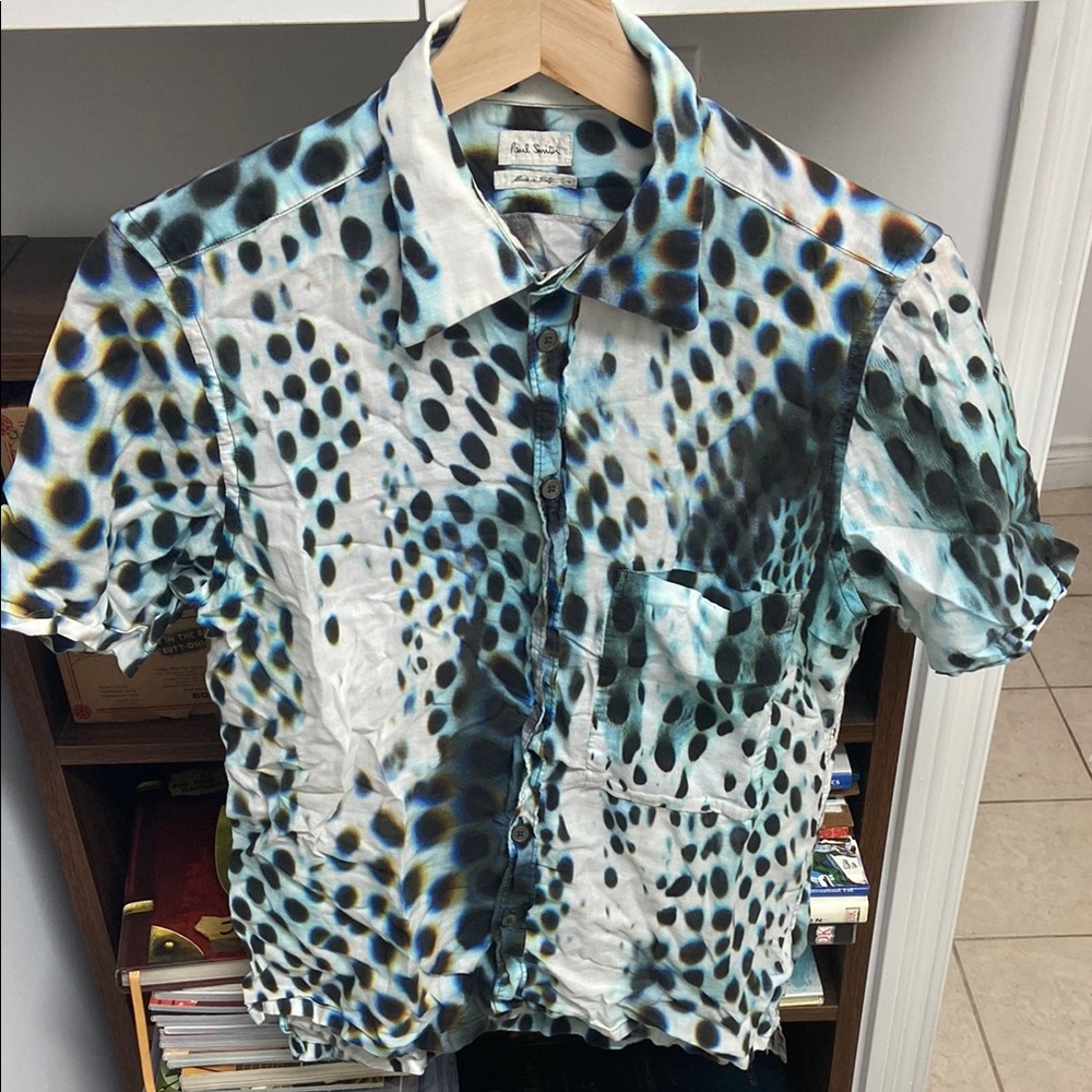Vintage Paul Smith Men's Blue SoftFocus Dot Print Shirt